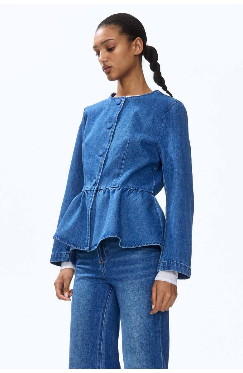 H&M Collarless Peplum Jacket, Alternate, color, Denim Blue