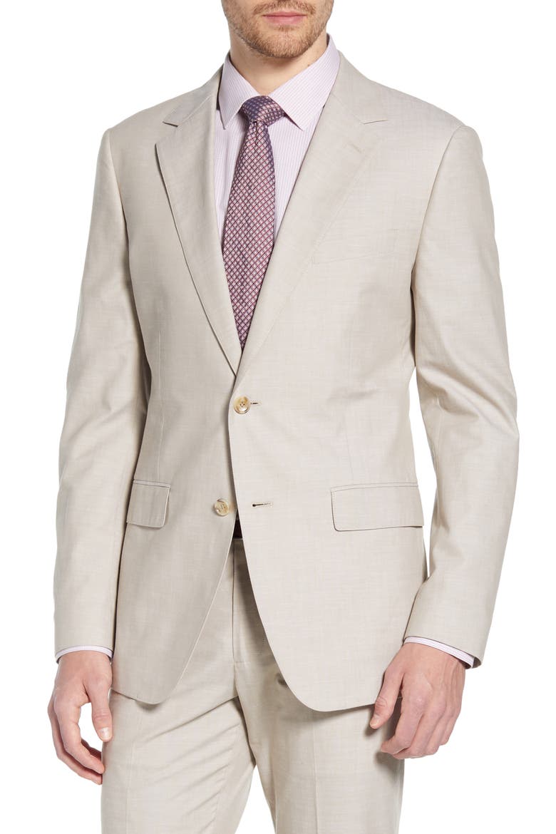 Slim Fit Chambray Cotton Blazer, Main, color, SAND CHAMBRAY
