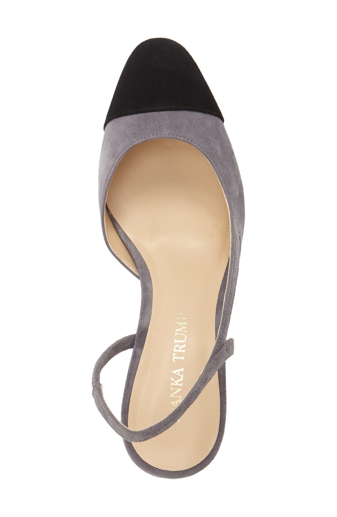 'Liah' Slingback Cap Toe Pump, Alternate, color, GREY/ BLACK SUEDE
