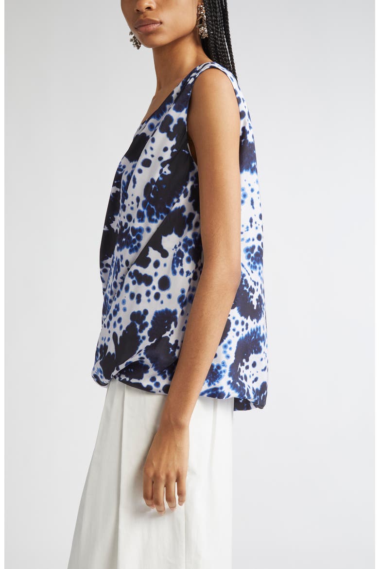 Cot Orchid Petal Print Draped Top, Alternate, color, NAVY