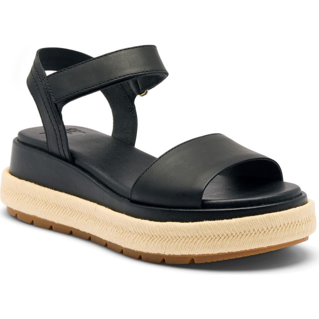 SOREL Sunpeak Ankle Strap Platform Sandal in Black/gum 2 at Nordstrom, Size 5
