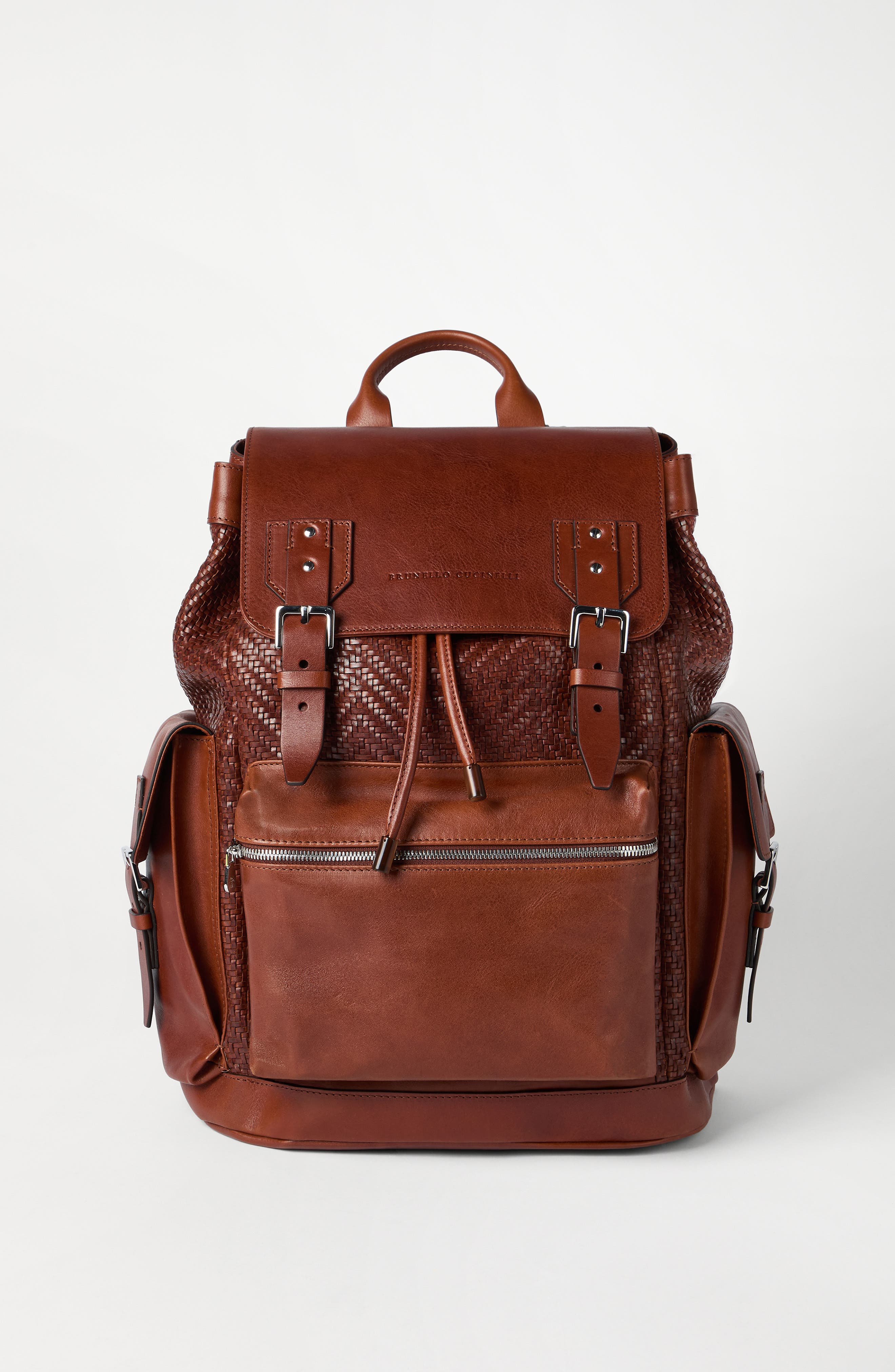 Brunello Cucinelli Calfskin and cowhide backpack, Alternate, color, Cognac