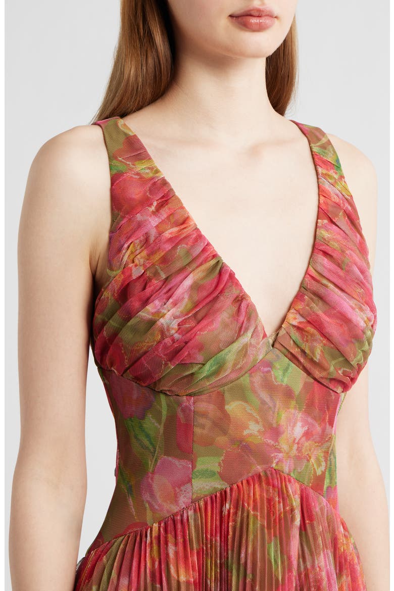 Eliana Floral Pleated Gown, Alternate, color, PINK/ OLIVE MULTI WATERCOLOR