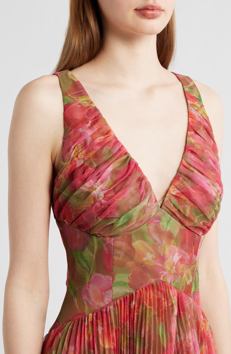 Hutch Eliana Floral Pleated Gown, Alternate, color, Pink/ Olive Multi Watercolor