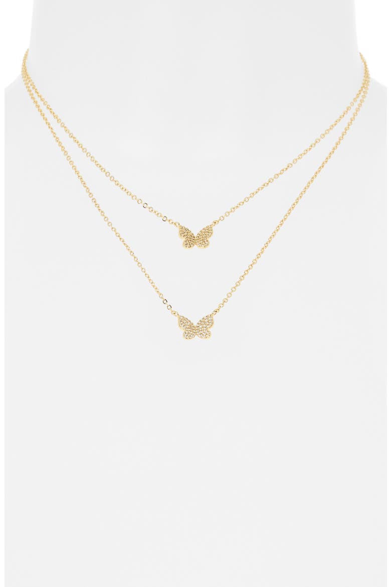 Together Is My Favorite Place To Be Set of 2 Cubic Zirconia Butterfly Pendant Necklaces, Alternate, color, CLEAR- GOLD