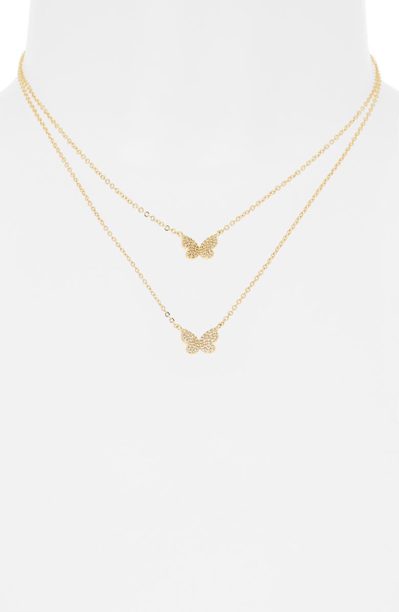 Leith Together Is My Favorite Place To Be Set of 2 Cubic Zirconia Butterfly Pendant Necklaces, Alternate, color, Clear- Gold