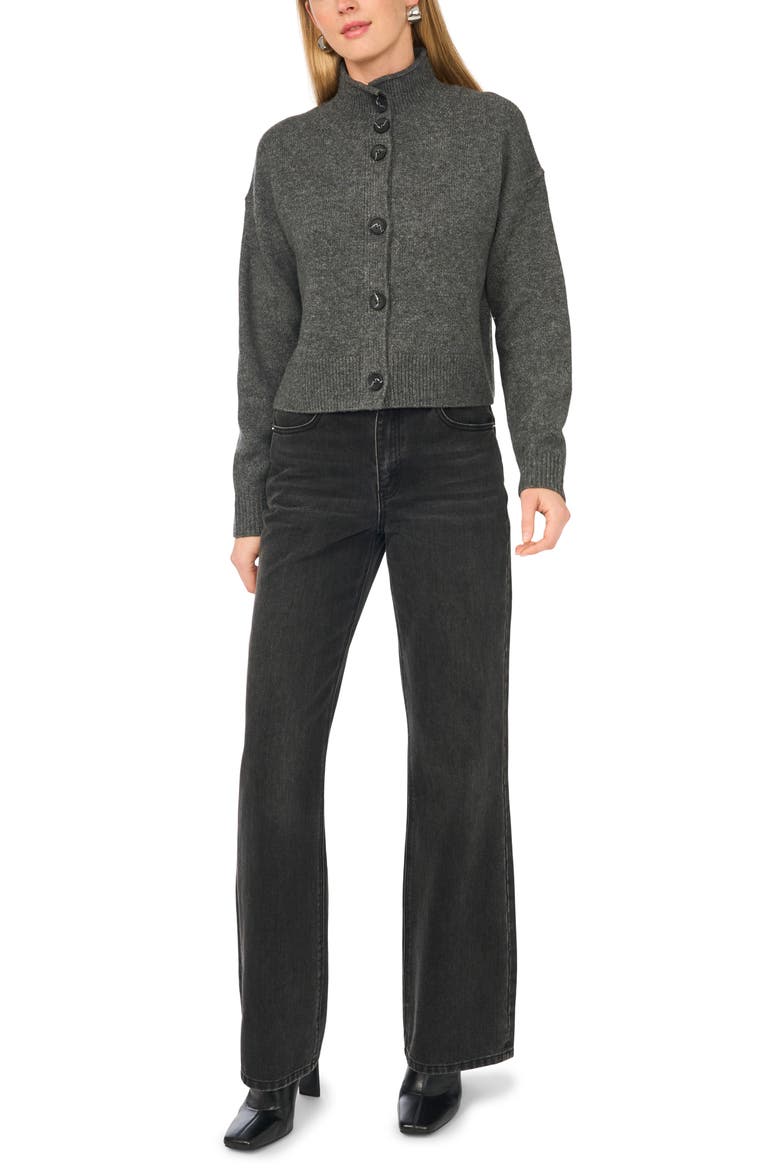 Button Mock Neck Cardigan, Alternate, color, MEDIUM HEATHER GREY