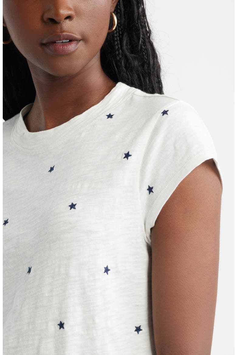 Star Embroidered Cap Sleeve T-Shirt, Alternate, color, IVORY- NAVY TOSSED STARS