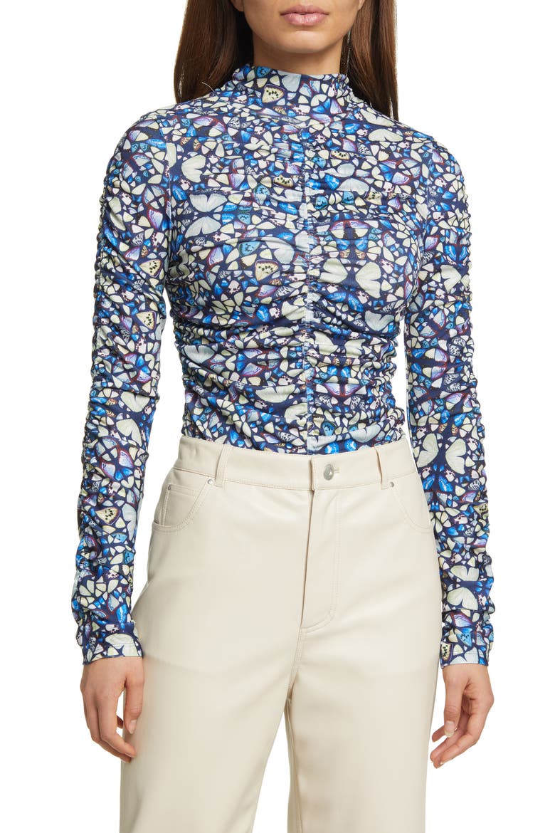Gianie Gathered Skinny Long Sleeve Top, Main, color, MID BLUE