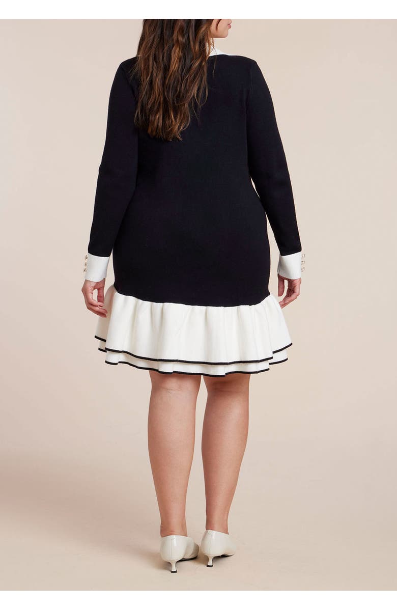 ELOQUII Contrast Tipping Flounce Mini Dress, Alternate, color, Black Onyx