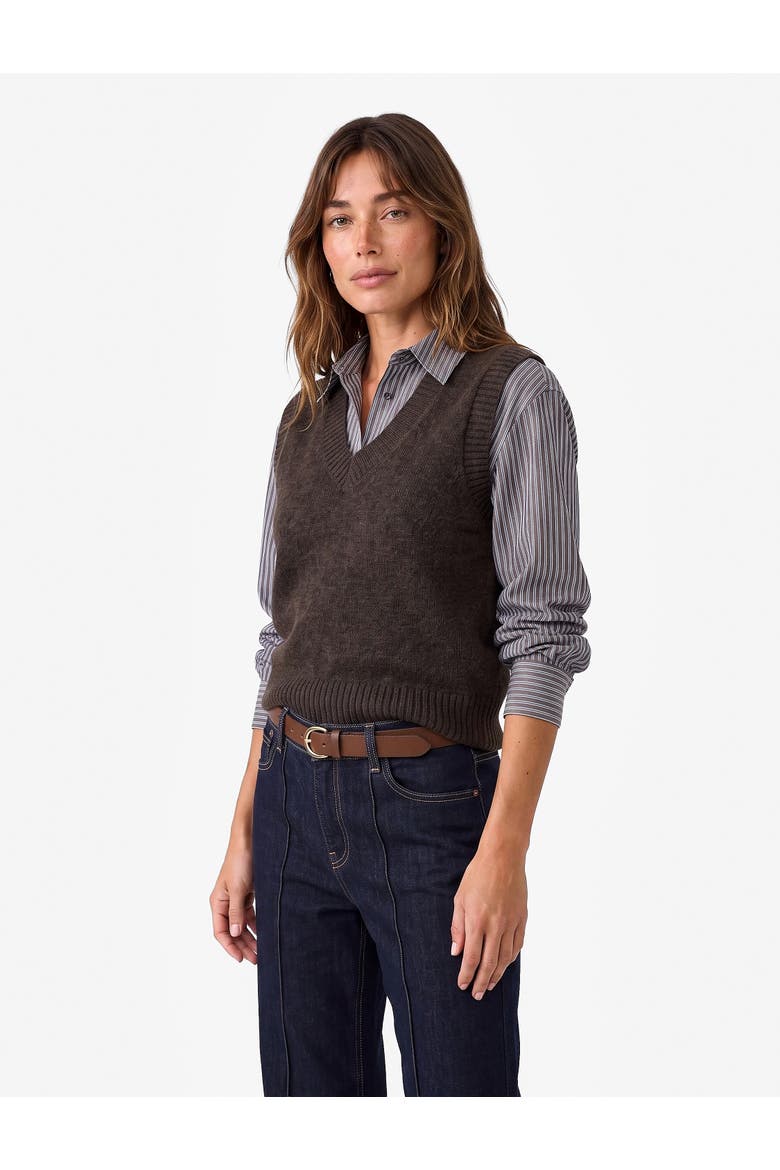 Wool Blend V Neck Sleeveless Knit Sweater Vest, Alternate, color, BROWN