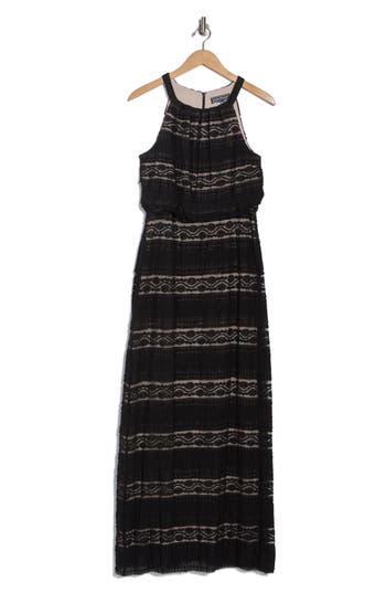 ELIZA J ELIZA J HALTER NECK SLEEVELESS LACE MAXI DRESS