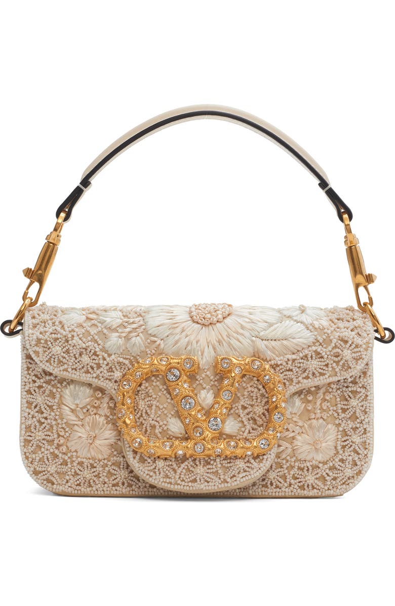 Valentino Garavani Locò Small Jewel Logo Embroidered Shoulder Bag, Main, color, White/ Cream