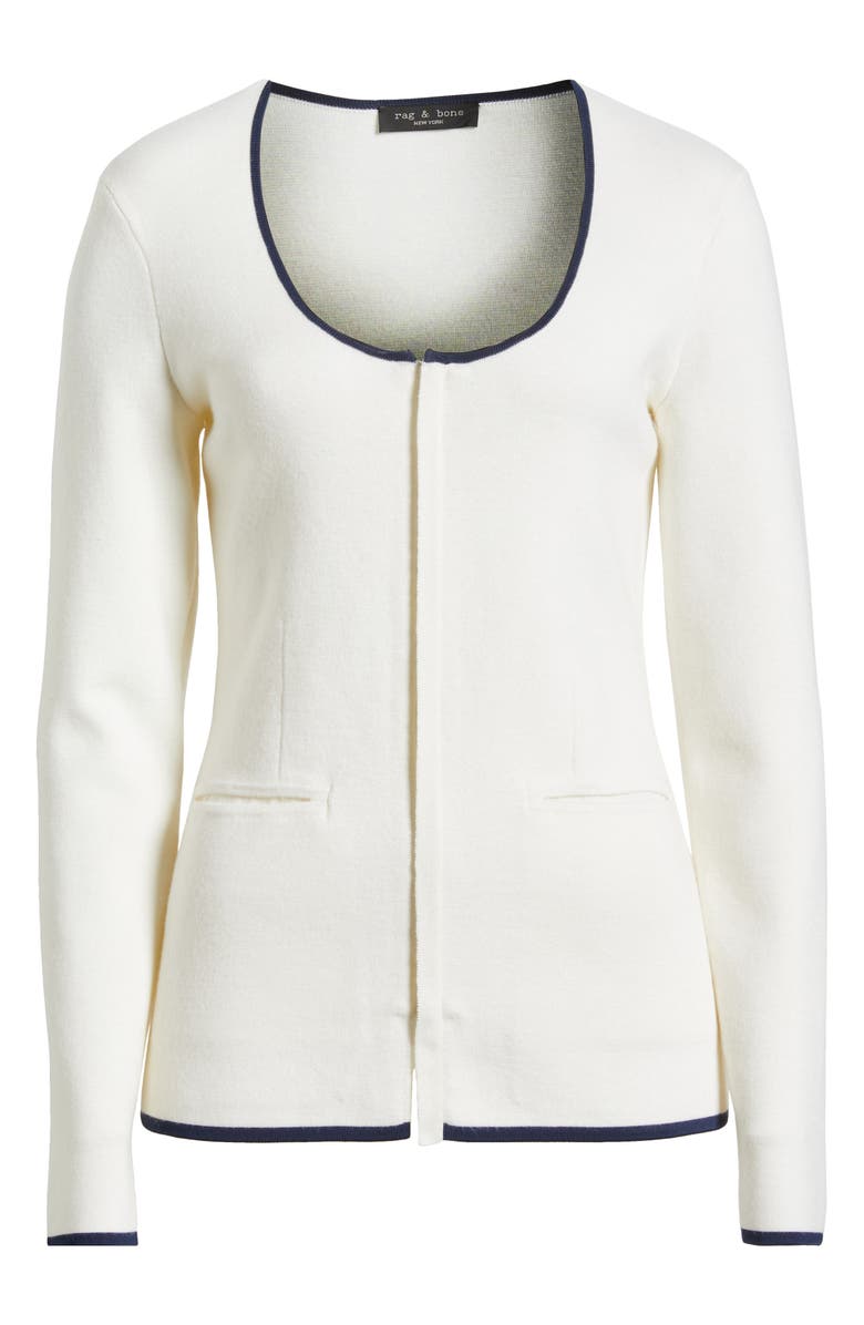rag & bone Ella Front Zip Merino Wool Blend Cardigan, Alternate, color, White