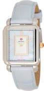 MICHELE Deco II Diamond Mother-of-Pearl Leather Strap Watch, 26mm x 28mm