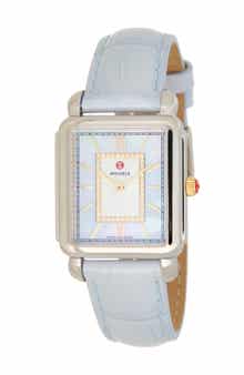 Deco II Diamond Mother-of-Pearl Leather Strap Watch, 26mm x 28mm