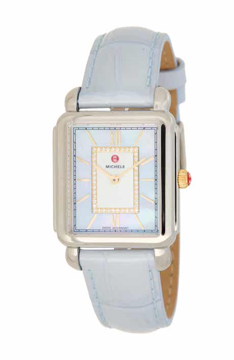 Deco II Diamond Mother-of-Pearl Leather Strap Watch, 26mm x 28mm
