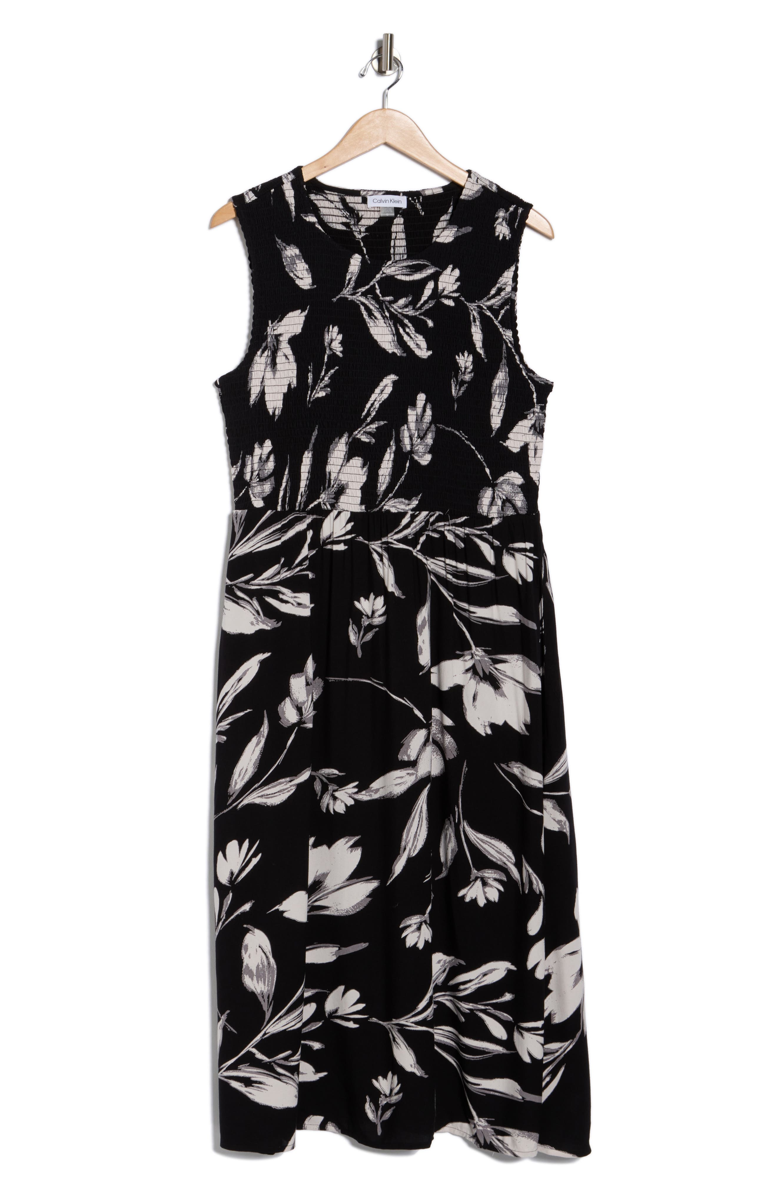 Calvin Klein Floral Smocked Midi Dress