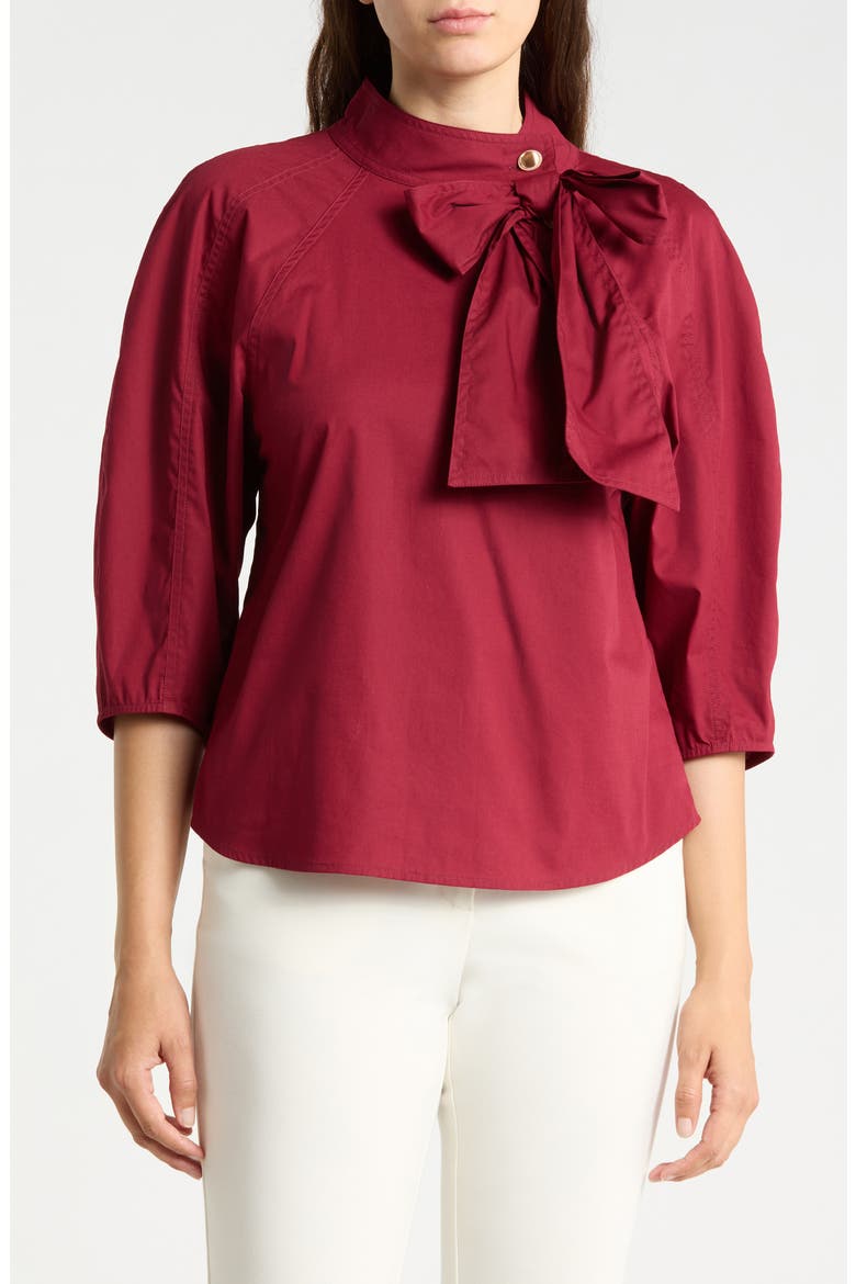 Tie Neck Puff Sleeve Top, Main, color, FIG