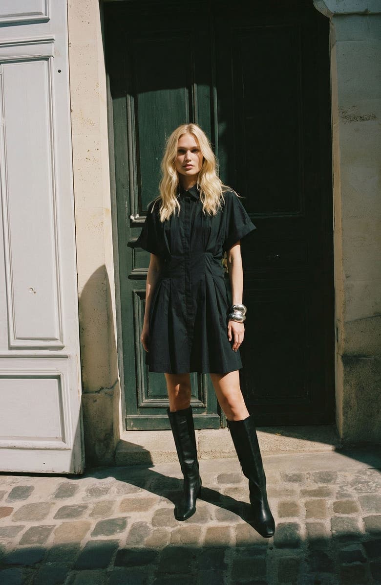 VERO MODA Friba Pleated Mini Shirtdress, Alternate, color, Black
