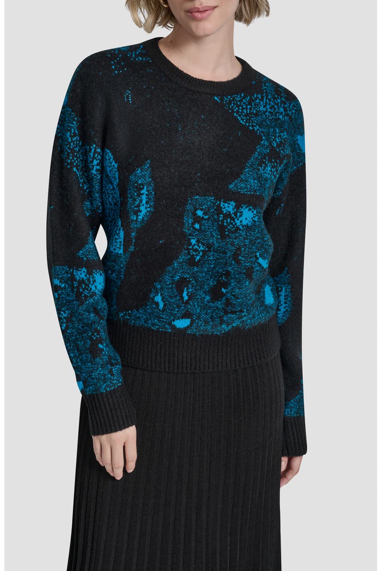 Intarsia Crewneck Sweater, Main, color, BLACK/OCEAN BLUE