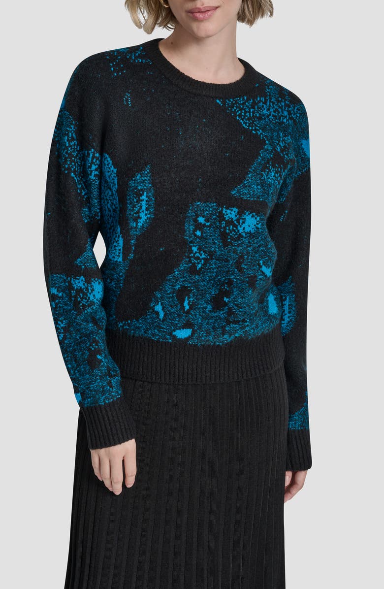 DKNY Intarsia Crewneck Sweater, Main, color, Black/Ocean Blue
