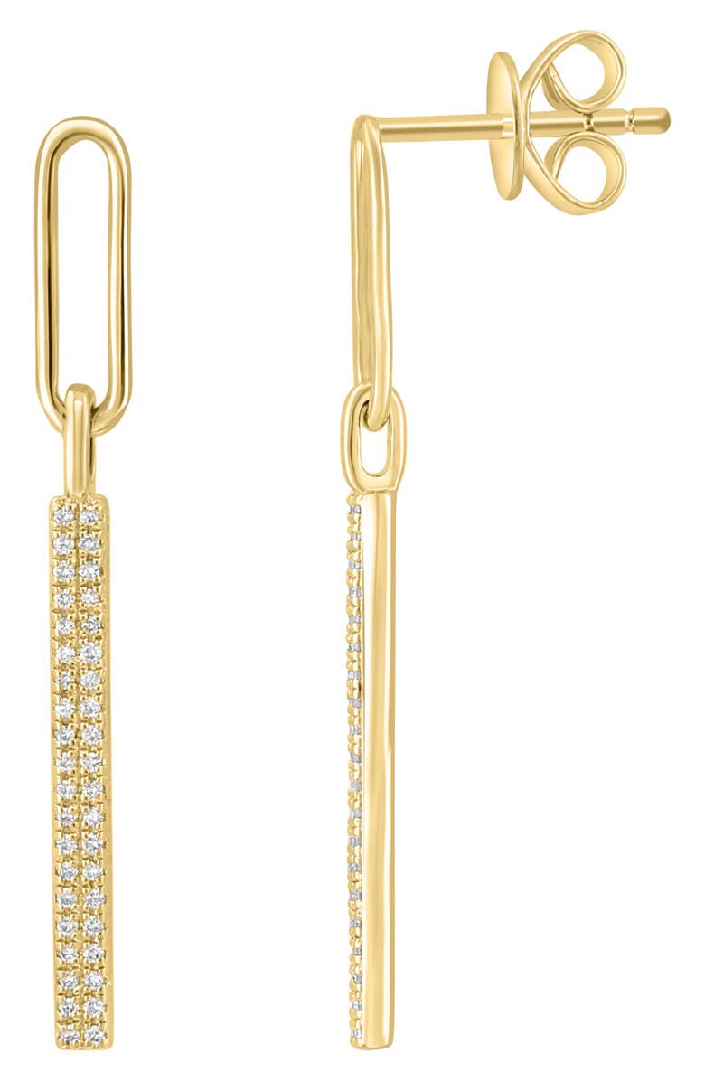 EFFY 14K Gold Plated Sterling Silver Pavé Diamond Bar Drop Earrings, Alternate, color, Gold/ Diamond