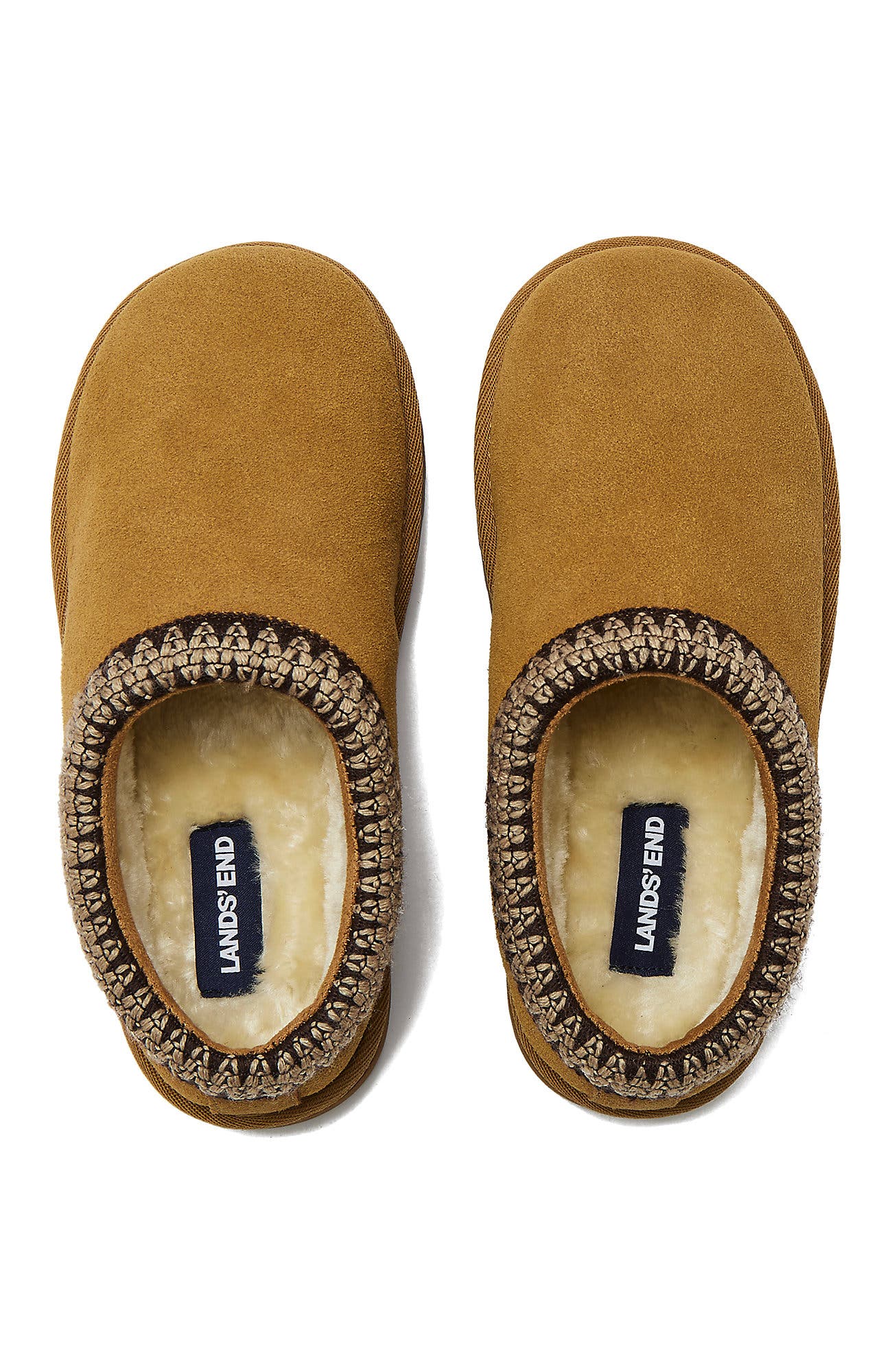 Lands' End Kids Suede Hearth Slippers, Alternate, color, English Tan