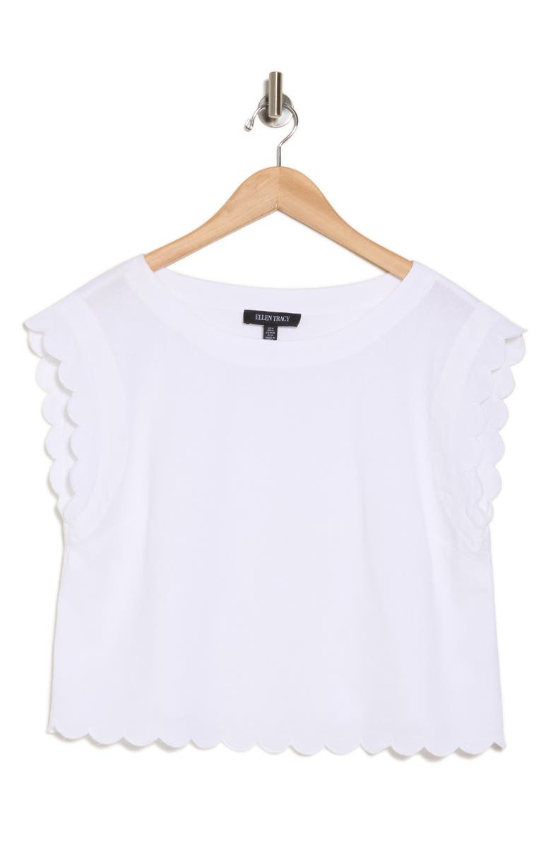 Ellen Tracy Scalloped Crop Tank, Alternate, color, White