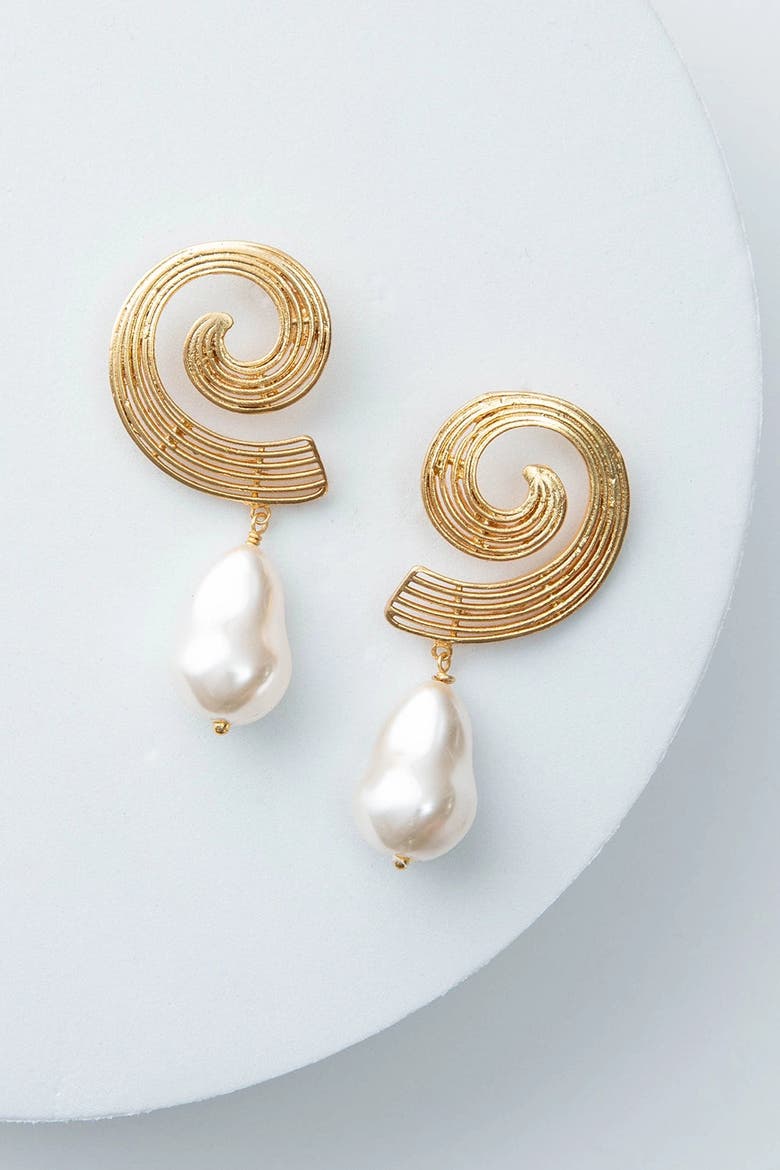 Pearl Swirl Earrings, Main, color, Gold