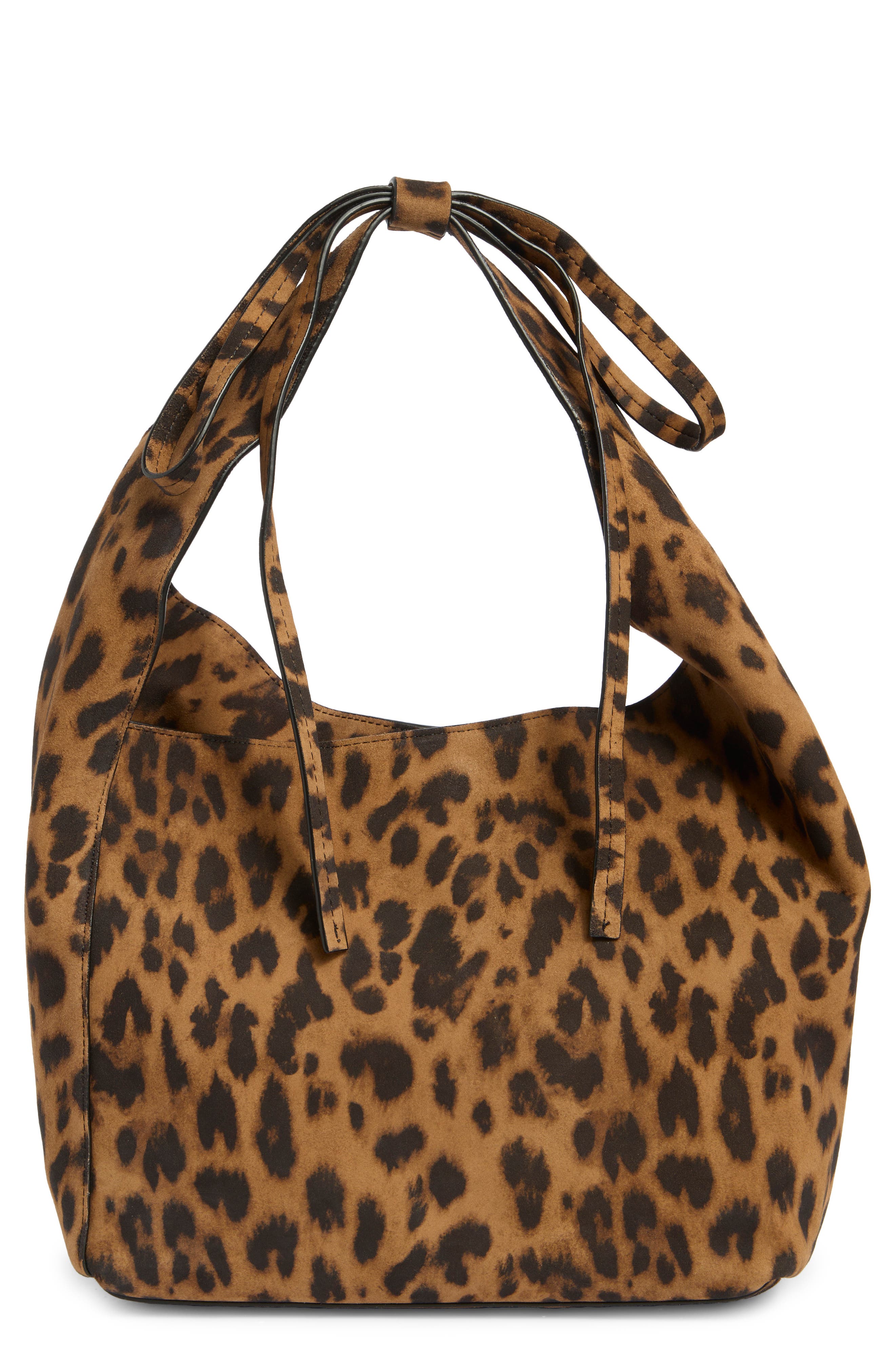Reformation Small Vittoria Leather Tote, Main, color, Leopard Suede