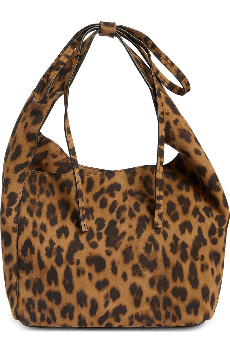 Reformation Small Vittoria Leather Tote, Main, color, Leopard Suede