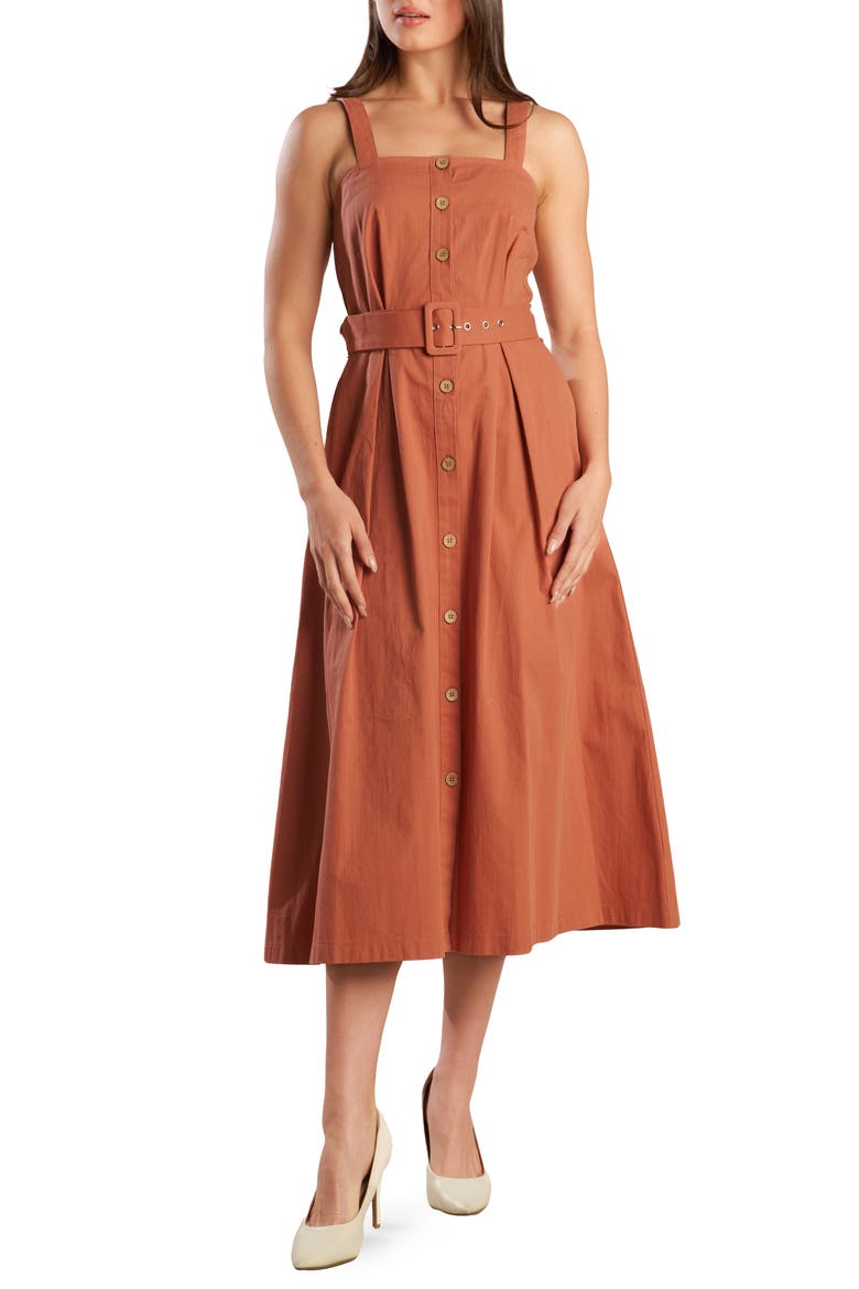 Cotton Sleeveless Midi Dress, Main, color, RUST