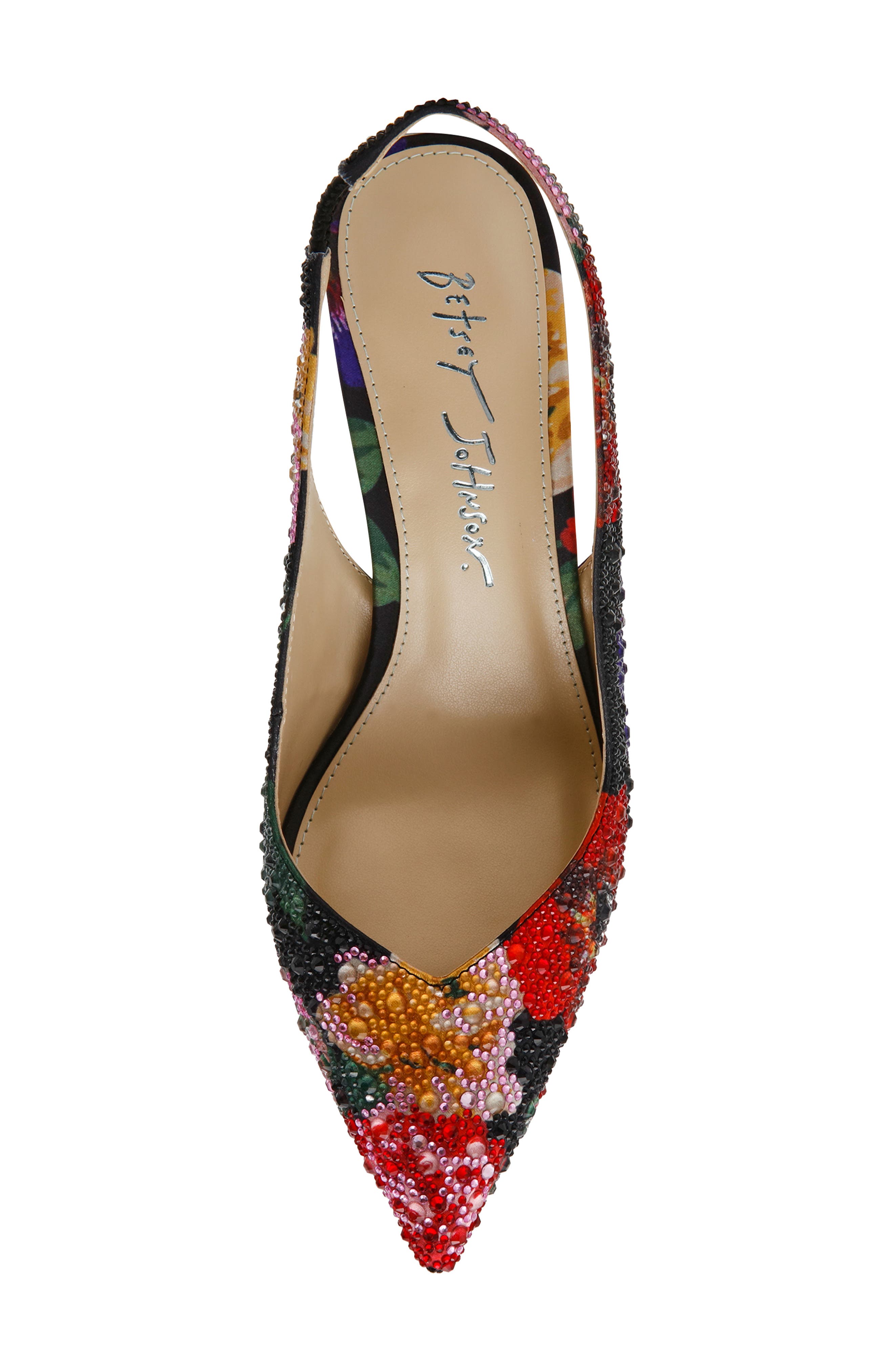 Betsey Johnson Clark Slingback Pointed Toe Pump, Alternate, color, Black Flower Multi