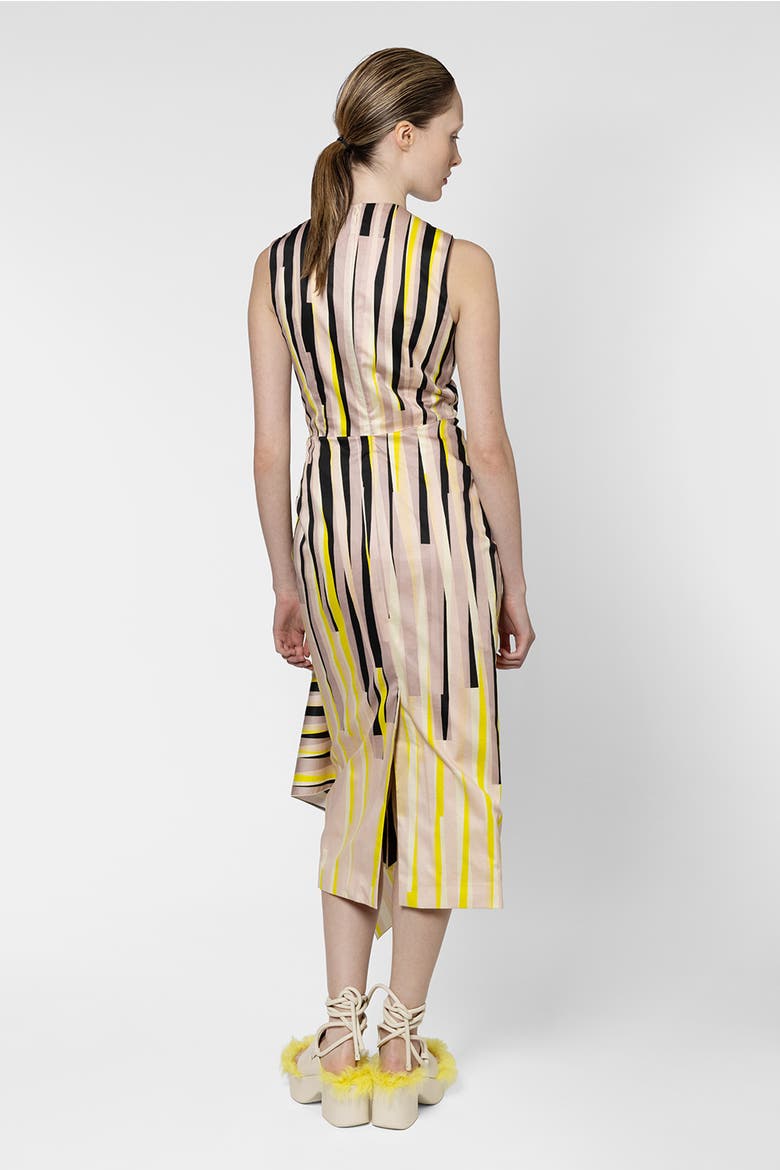 Esra Stripe Cotton Fitted Midi Dress, Alternate, color, Collage Print Yellow / Black