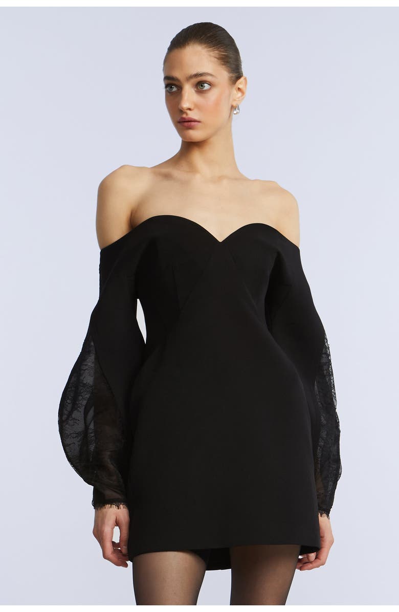 BCBGMAXAZRIA Lace Detail Cocktail Dress, Alternate, color, Black