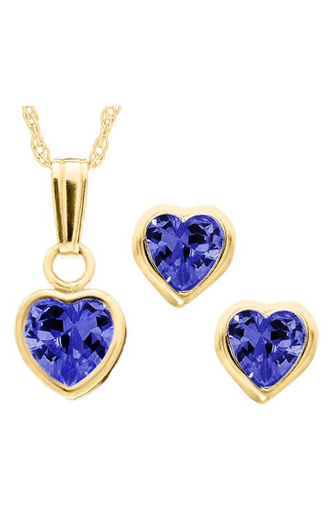 14k Gold Birthstone Necklace & Stud Earrings (Girls)