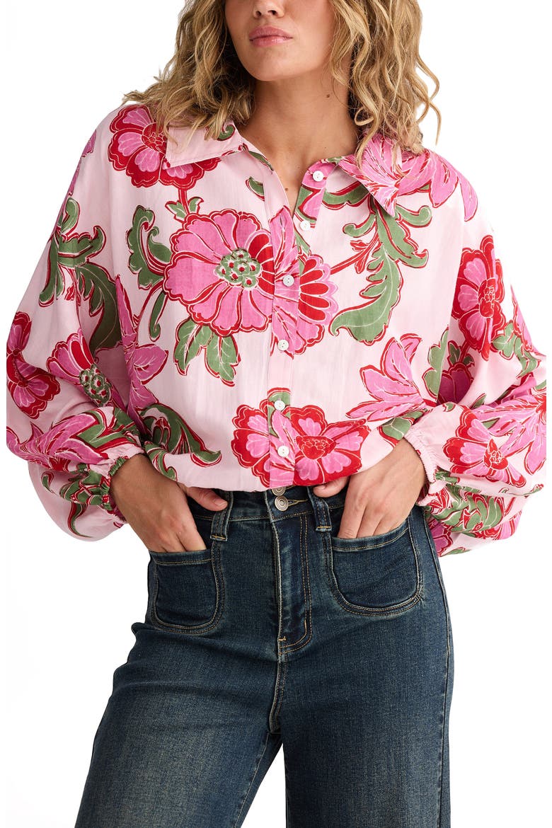 Hazel Floral Print Button Up Shirt, Alternate, color, PINK IBIZA