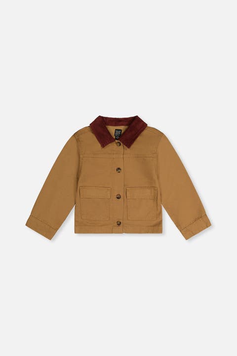 Barn Button Front Ribbed Collar Twill Jacket