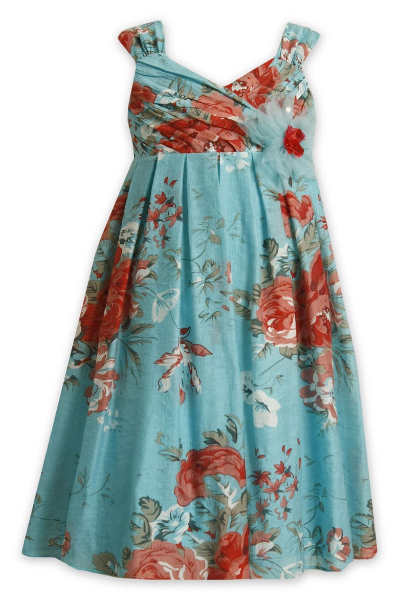 Printed Babydoll Sundress, Main, color, TURQUOISE