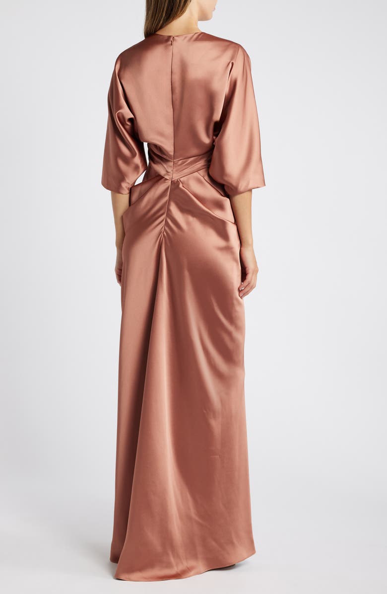 Amsale Elbow Sleeve Satin Dress, Alternate, color, 