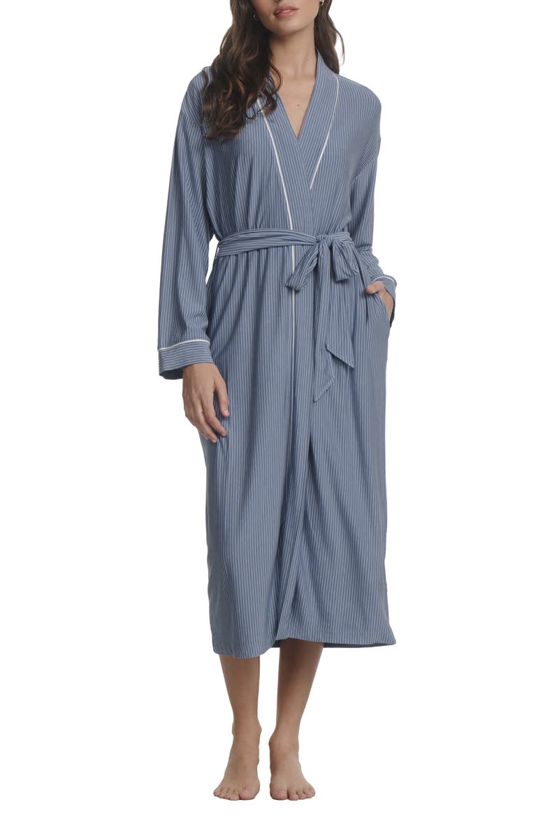 Gisele Stripe Longline Robe, Main, color, DUO STRIPE SLATE BLUE/IVORY