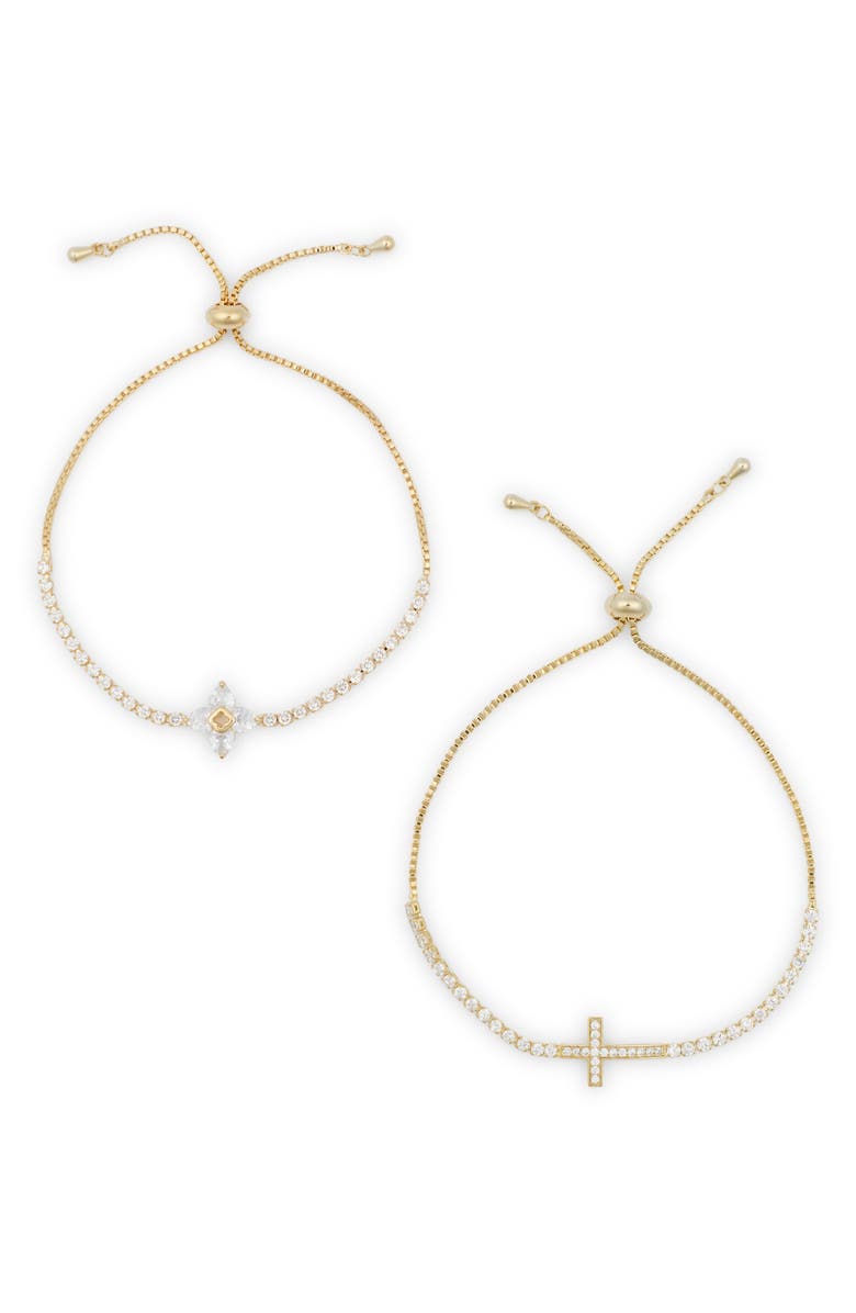 EYE CANDY LOS ANGELES Set of 2 Cross Cubic Zirconia Bolo Bracelets, Alternate, color, 