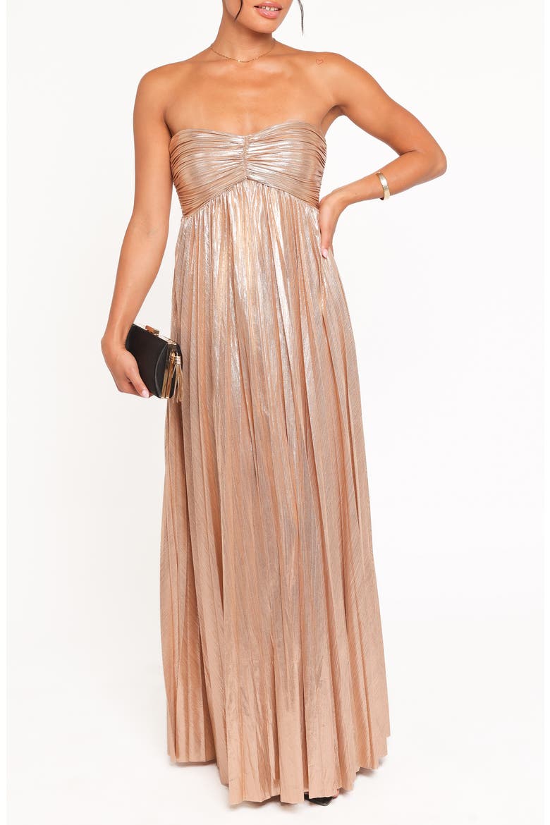 Faye Strapless Metallic Gown, Main, color, GOLD