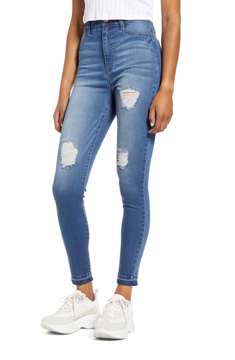 Tinsel Ripped High Waist Skinny Jeans, Main, color, 