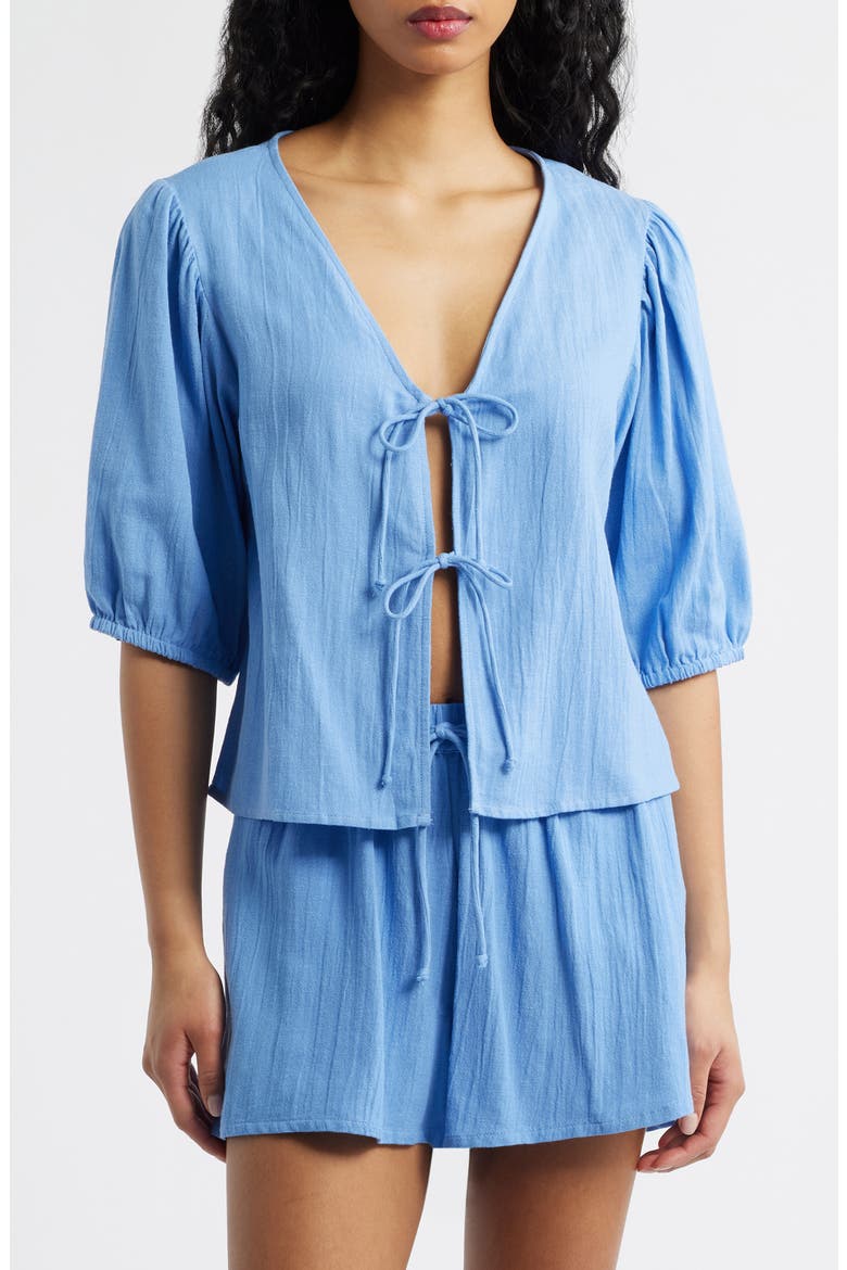 Vibe Surf Tie Front Top, Main, color, CORNFLOWER BLUE