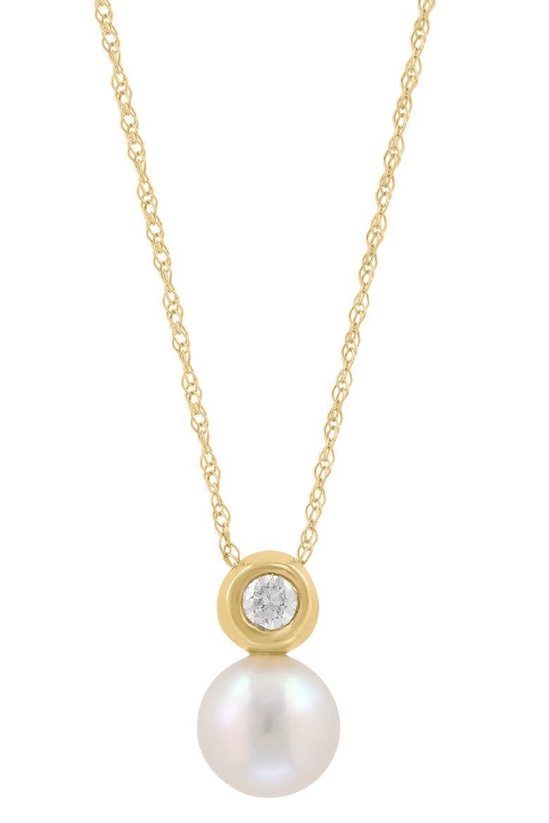 14K Gold Bezel Set Diamond & Akoya Pearl Necklace, Alternate, color, WHITE