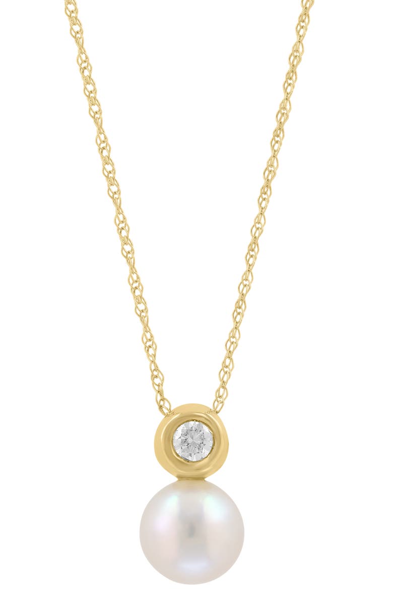 EFFY 14K Gold Bezel Set Diamond & Akoya Pearl Necklace, Alternate, color, White