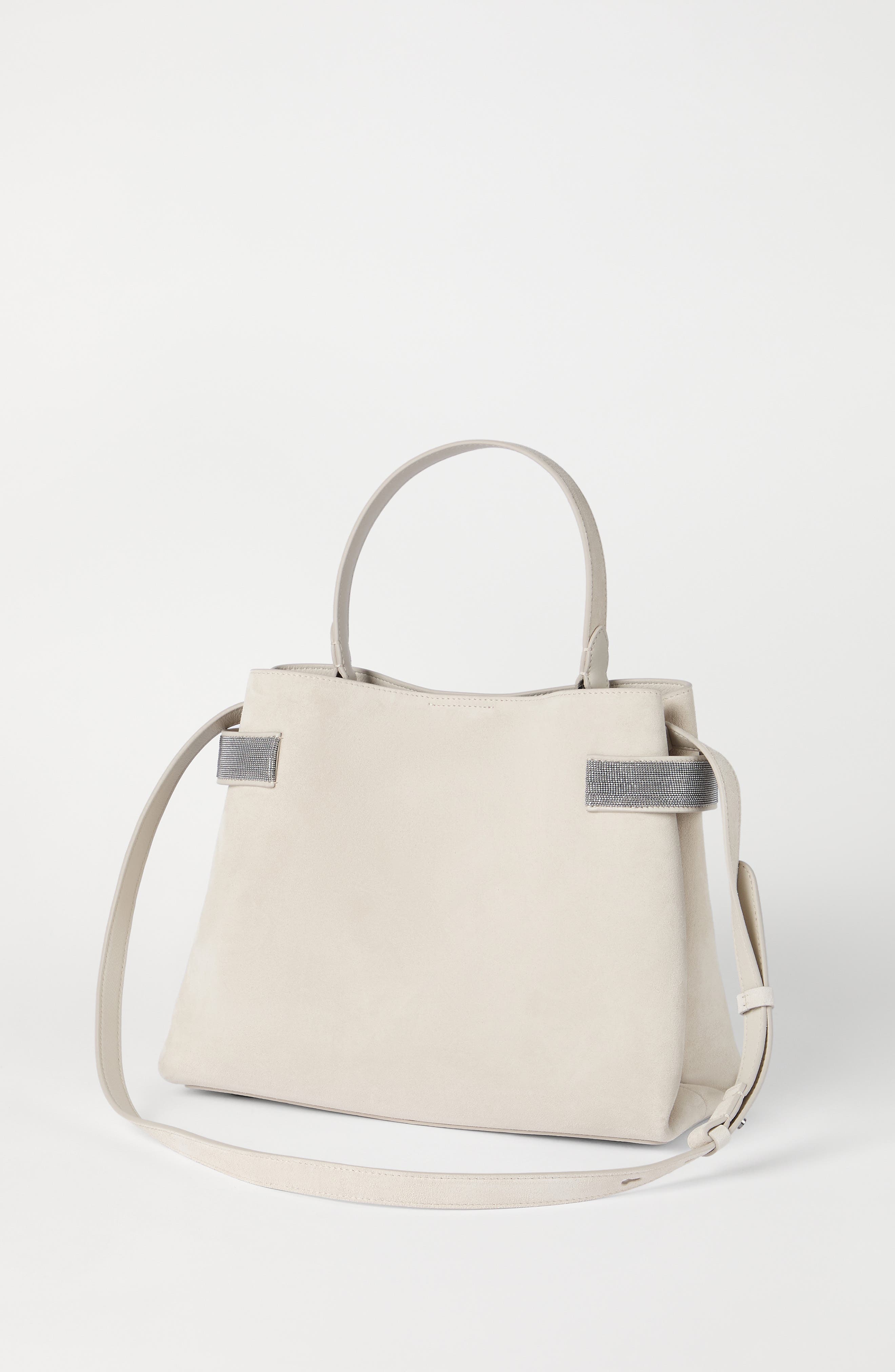 Brunello Cucinelli Suede Top-Handle Essence bag, Alternate, color, Ivory