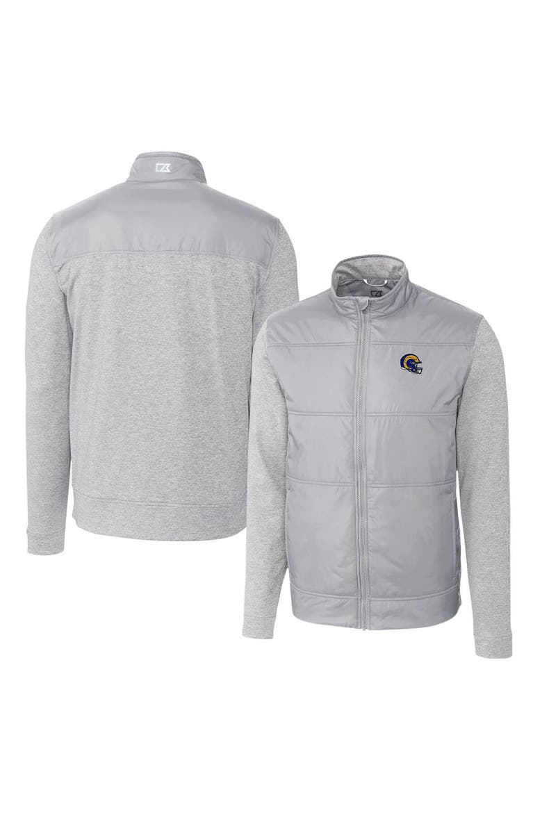 Cutter & Buck Men's Cutter & Buck  Gray Los Angeles Rams Helmet Stealth Hybrid Quilted Full-Zip Windbreaker Jacket, Main, color, 